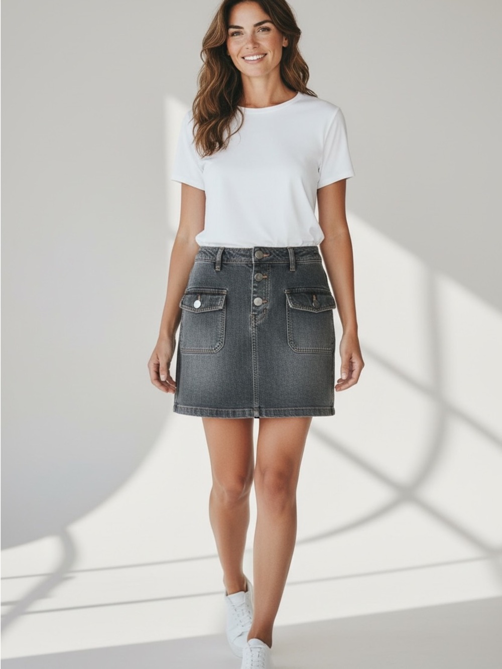 REITMANS womens Classic Dark Denim Button-Front Skirt size 11
